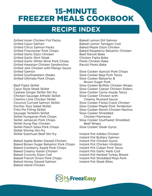 recipe index for 15 minute freezer meals cookbook