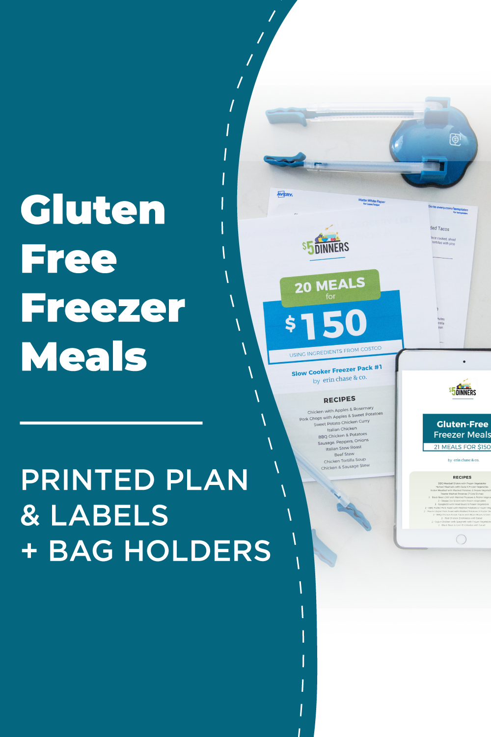 Gluten-Free Freezer Meals: DIGITAL &amp; PRINTED PDF + BAG HOLDERS - Erin Chase Store