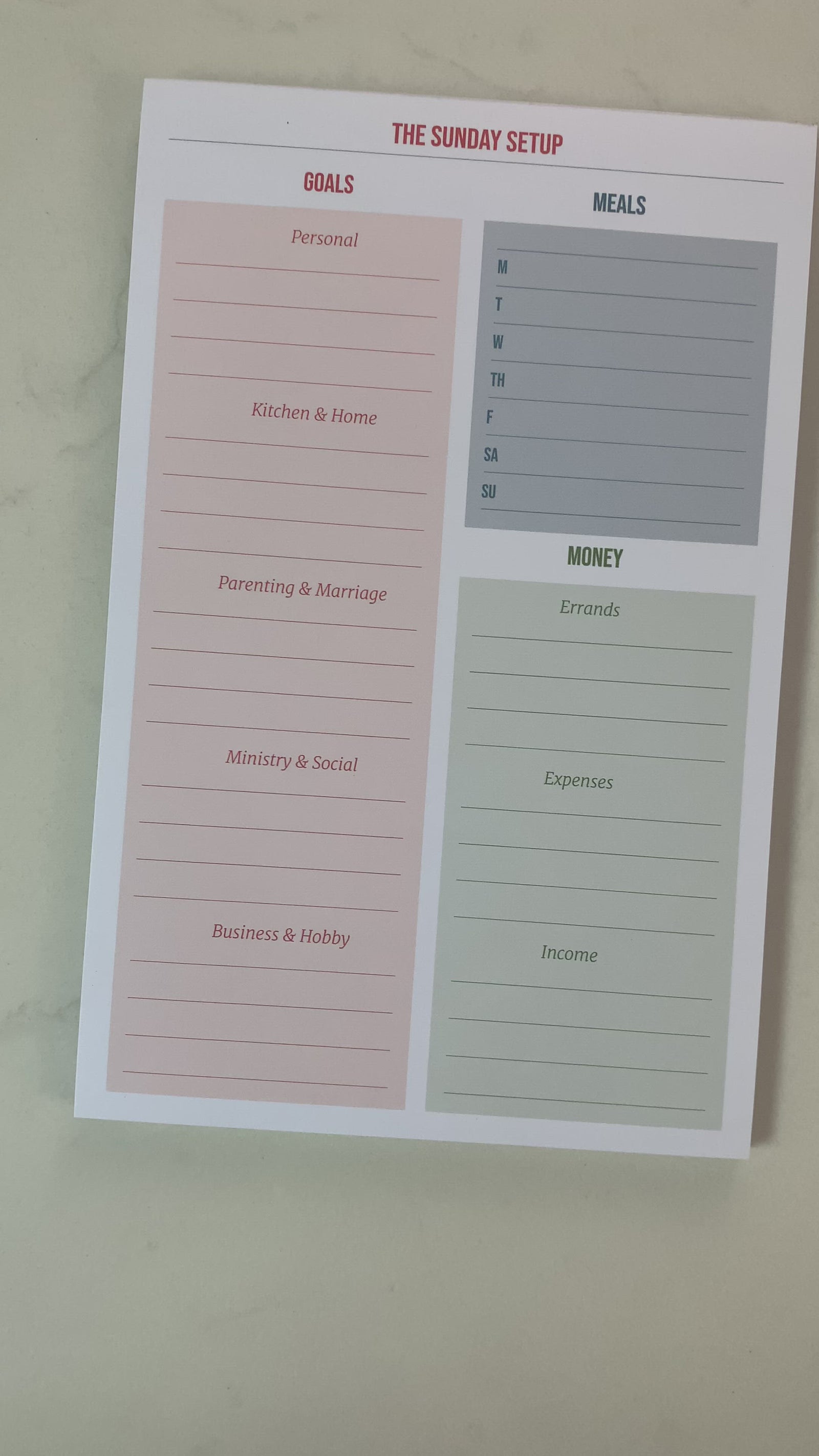 The Sunday Setup Tearpad from Erin Chase