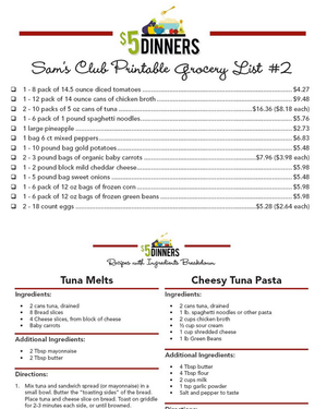 shopping list for sam's club meal plan #2