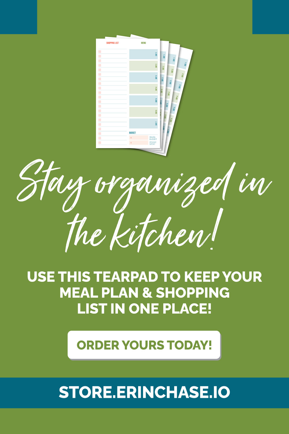 Grocery List &amp; Meal Plan Tearpad - Erin Chase Store