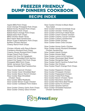 dump dinners cookbook recipe index