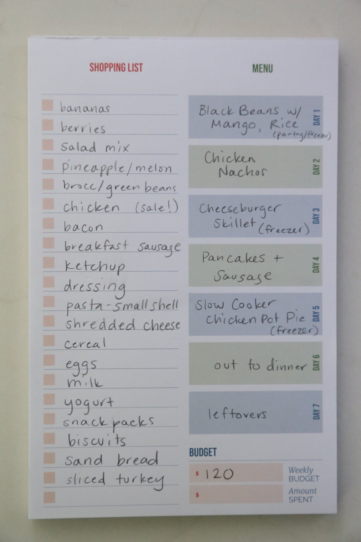Grocery List &amp; Meal Plan Tearpad - Erin Chase Store