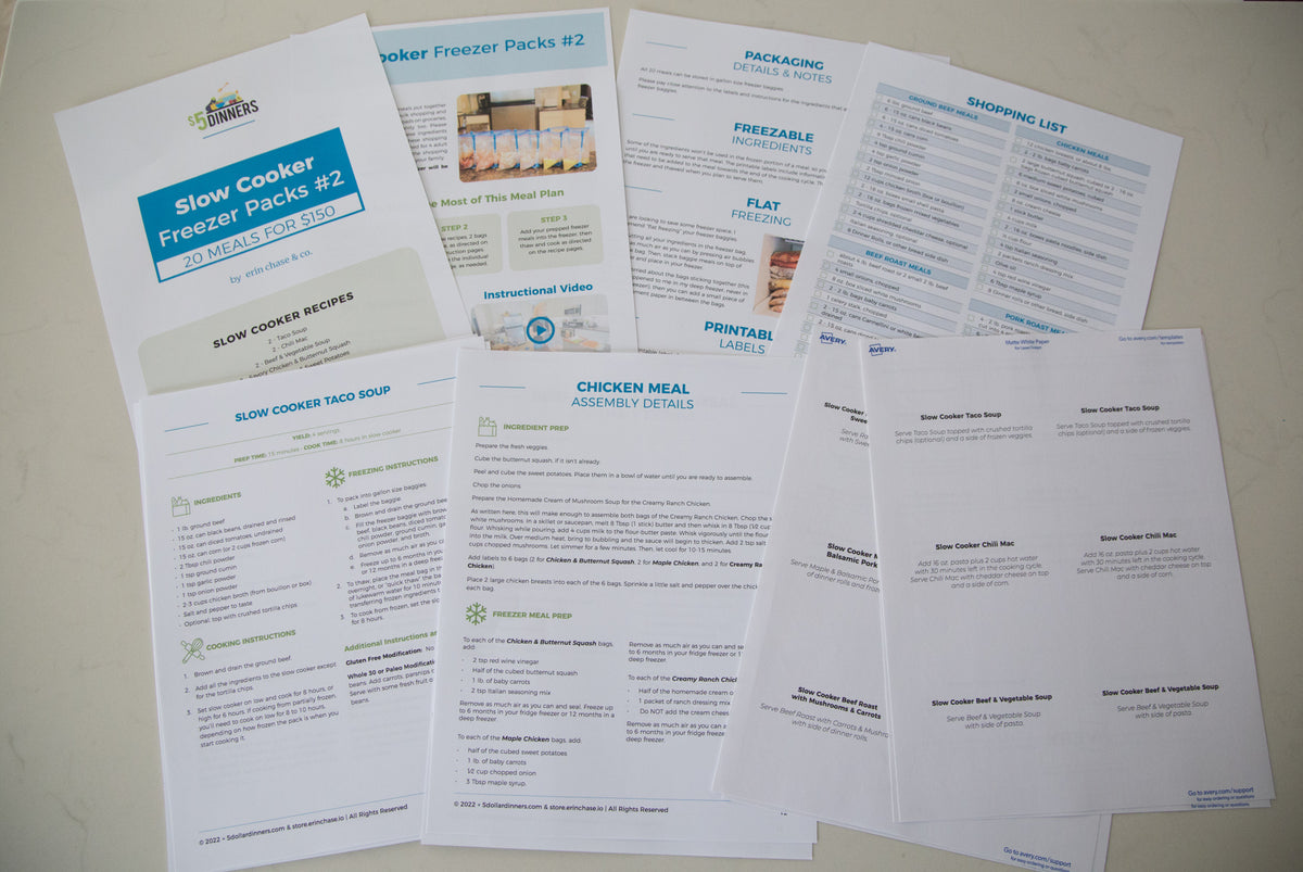 Slow Cooker Freezer Pack #2: DIGITAL &amp; PRINTED PDF + BAG HOLDERS - Erin Chase Store