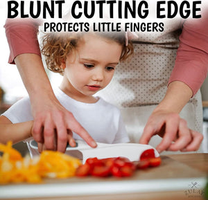 blunt cutting edge protects little fingers